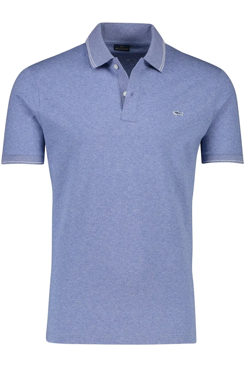Paul&Shark Dutch Blue Melange Cotton Polo Shirt - PAUL & SHARK 11 Paul&Shark Dutch Blue Melange Cotton Polo Shirt - PAUL & SHARK - Image 9