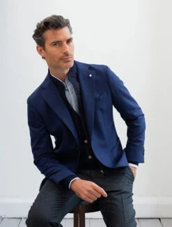 Royal Blue Solid Wool Hybrid Sport Jacket With Bib - Luigi Bianchi