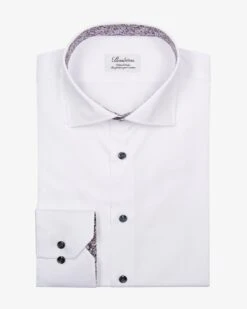 White Twill Fitted Body Shirt W/ Floral Contrast Trims - Stenströms