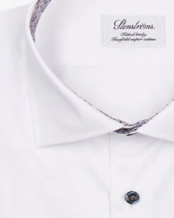 White Twill Fitted Body Shirt W/ Floral Contrast Trims - Stenströms 7 White Twill Fitted Body Shirt W/ Floral Contrast Trims - Stenströms -ETON Store 00810005 001 2