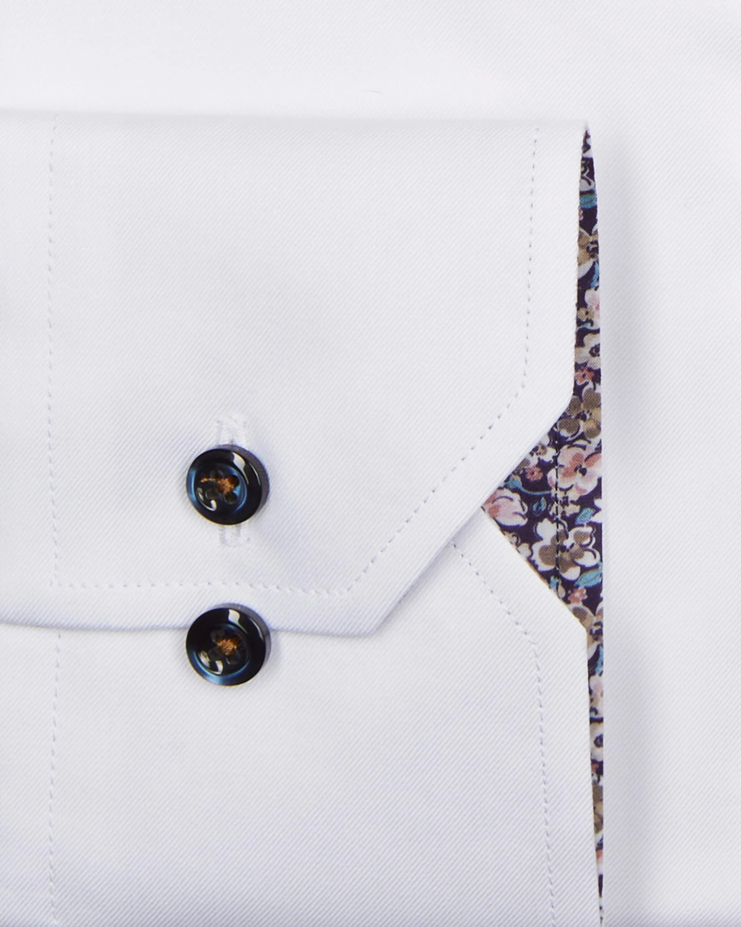 White Twill Fitted Body Shirt W/ Floral Contrast Trims - Stenströms 5 White Twill Fitted Body Shirt W/ Floral Contrast Trims - Stenströms - Image 3