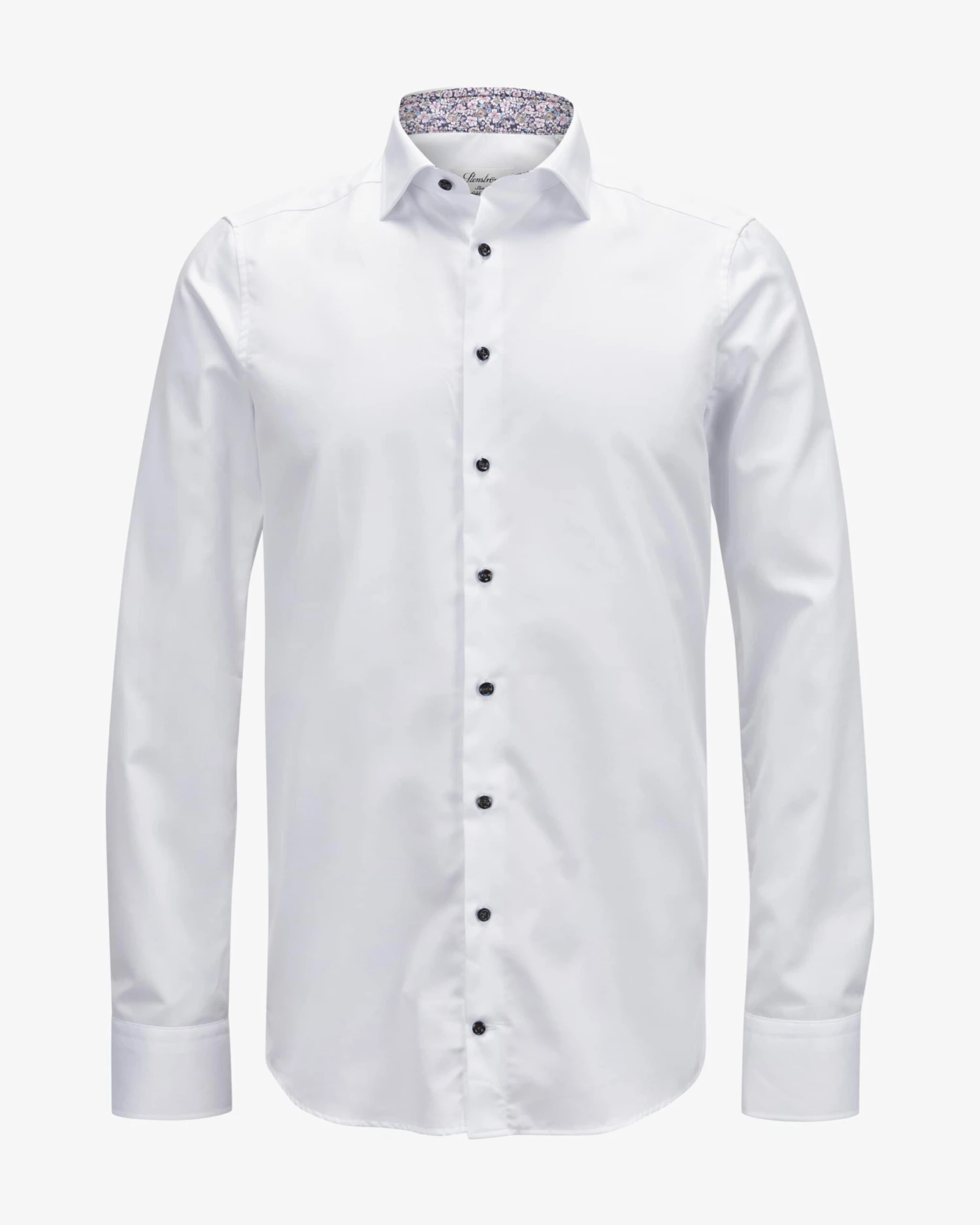 White Twill Fitted Body Shirt W/ Floral Contrast Trims - Stenströms 6 White Twill Fitted Body Shirt W/ Floral Contrast Trims - Stenströms - Image 4