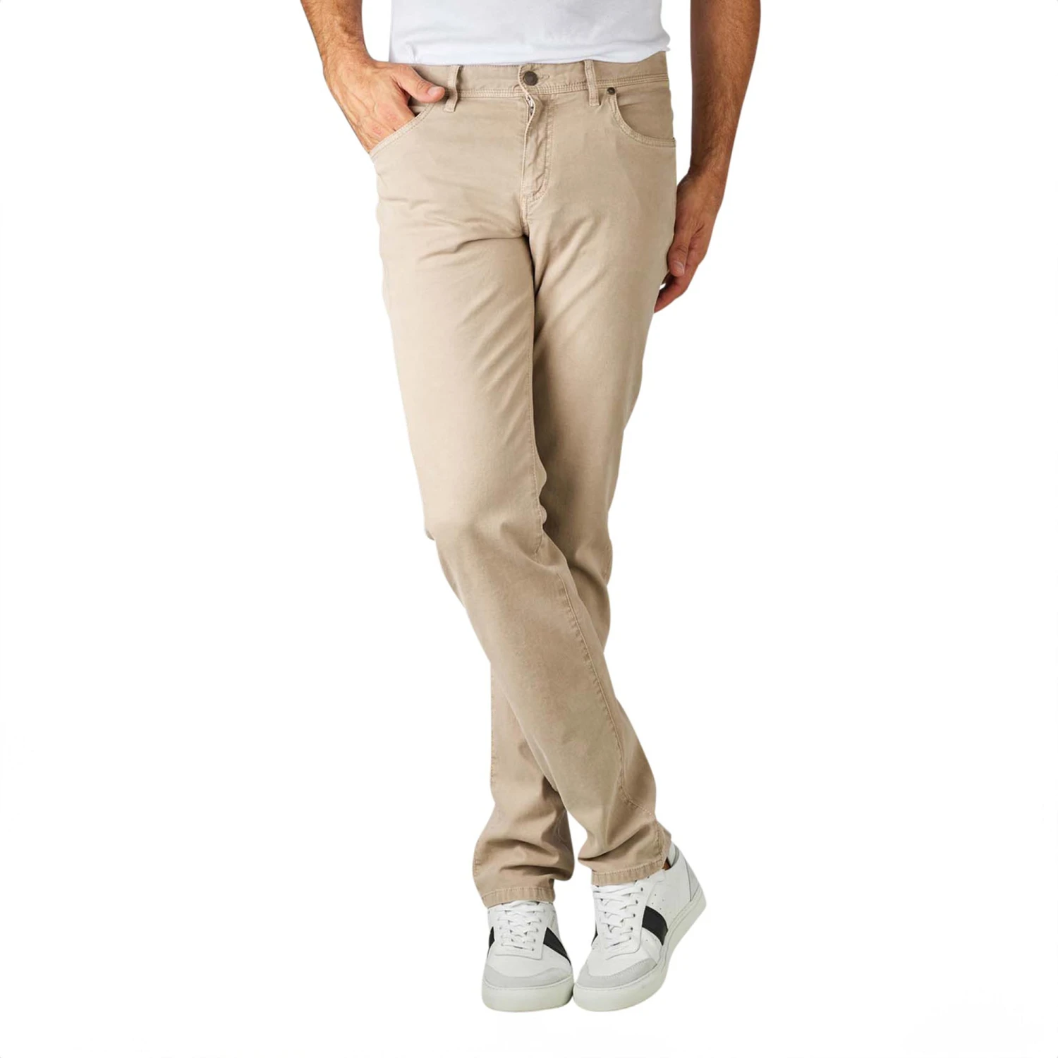 Beige Pipe Regular Fit Cotton Twill Pants - ALBERTO 3 Beige Pipe Regular Fit Cotton Twill Pants - ALBERTO
