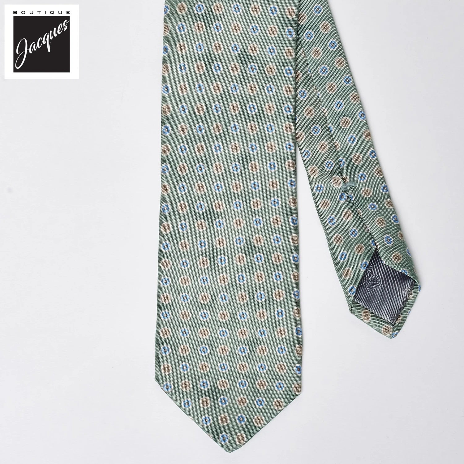 Pale Green Floral Print Silk Tie - DION 4 Pale Green Floral Print Silk Tie - DION - Image 2