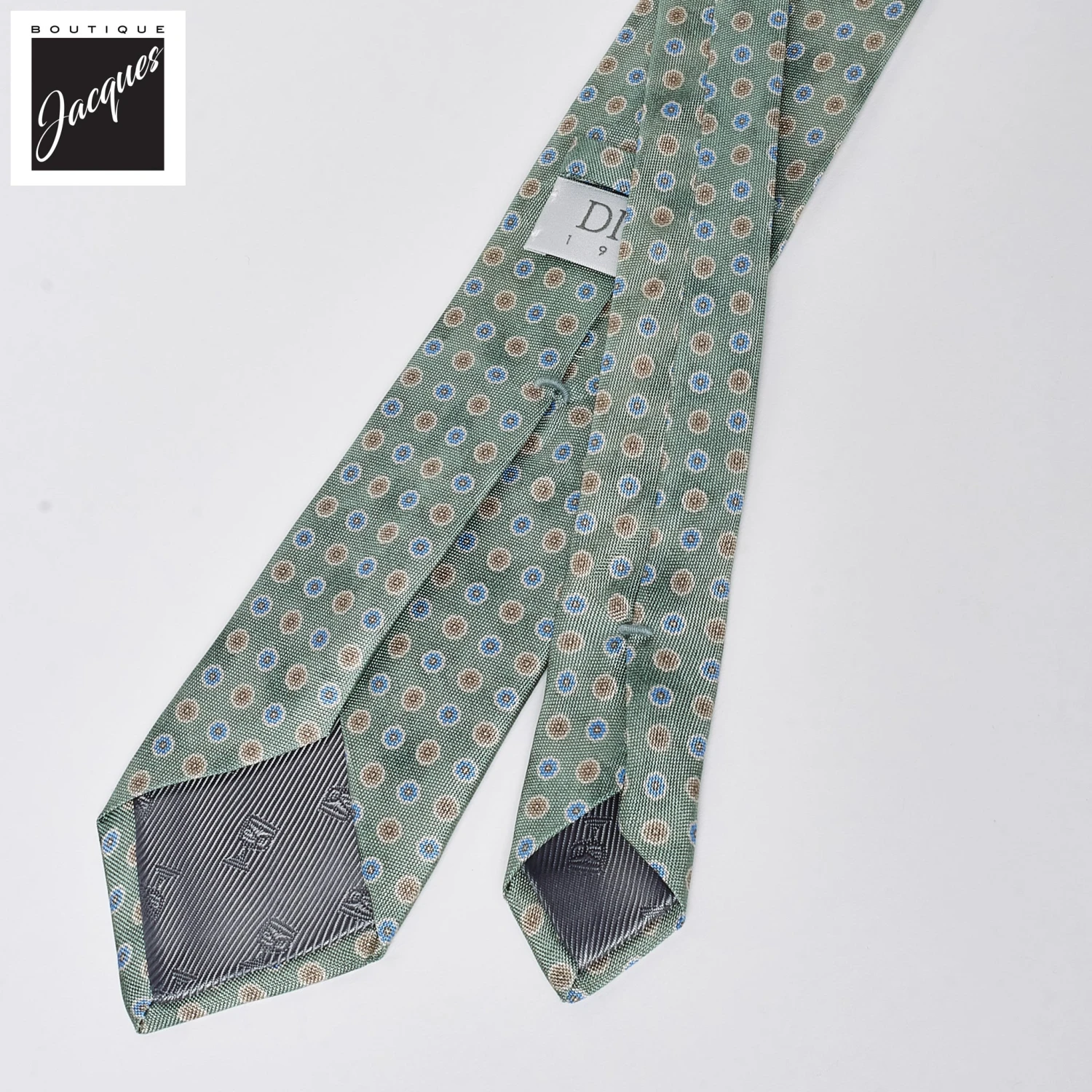 Pale Green Floral Print Silk Tie - DION 5 Pale Green Floral Print Silk Tie - DION - Image 3