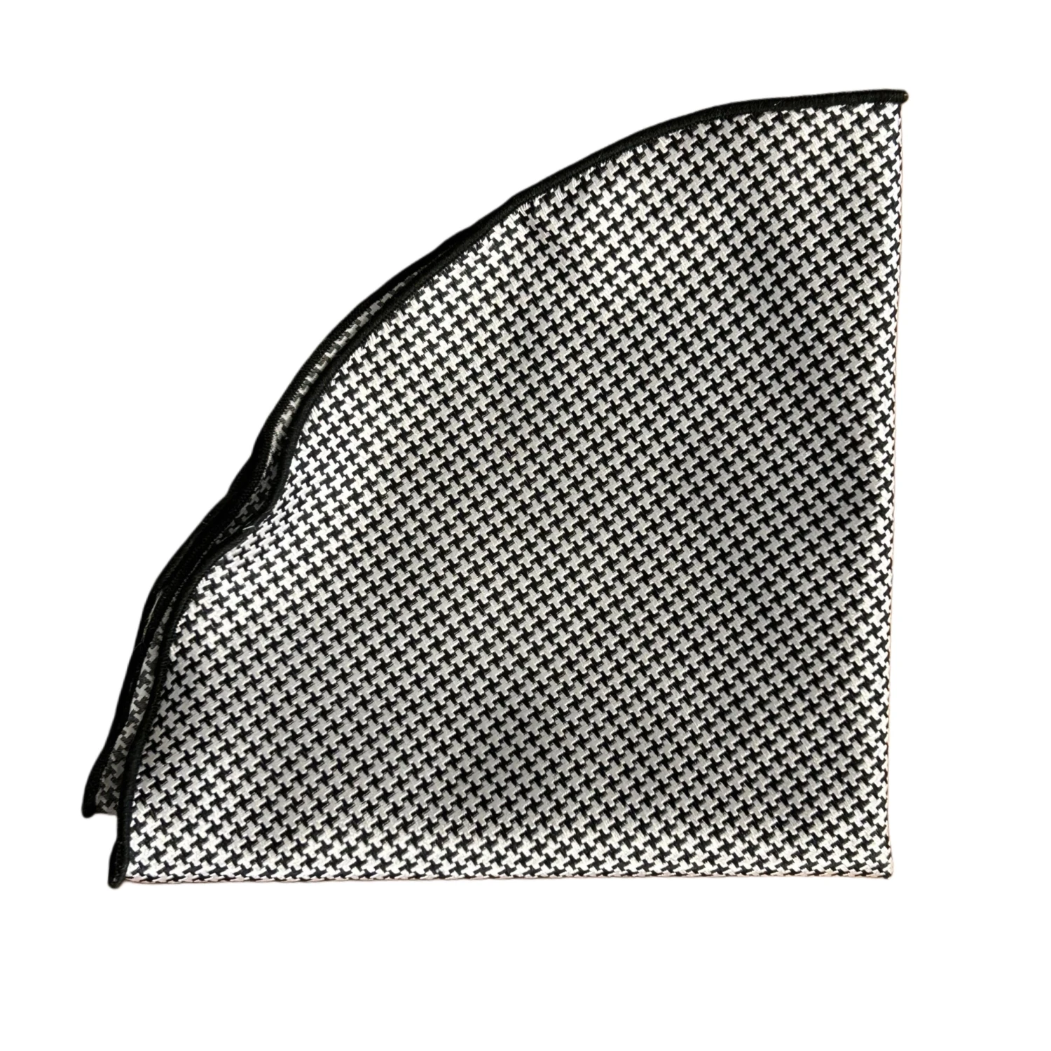 Black & White Woven Jacquard Houndstooth Silk Pocket Round 3 Black & White Woven Jacquard Houndstooth Silk Pocket Round