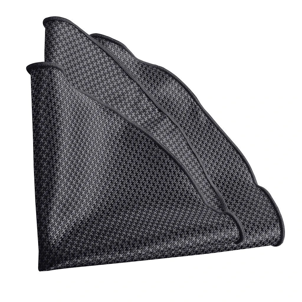 Black & Gray Woven Jacquard Houndstooth Silk Pocket Round 3 Black & Gray Woven Jacquard Houndstooth Silk Pocket Round