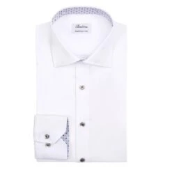 White Cotton Twill Fitted Body Dress Shirt With Geometric Trim - Stenströms 11 White Cotton Twill Fitted Body Dress Shirt With Geometric Trim - Stenströms -ETON Store 0 1200