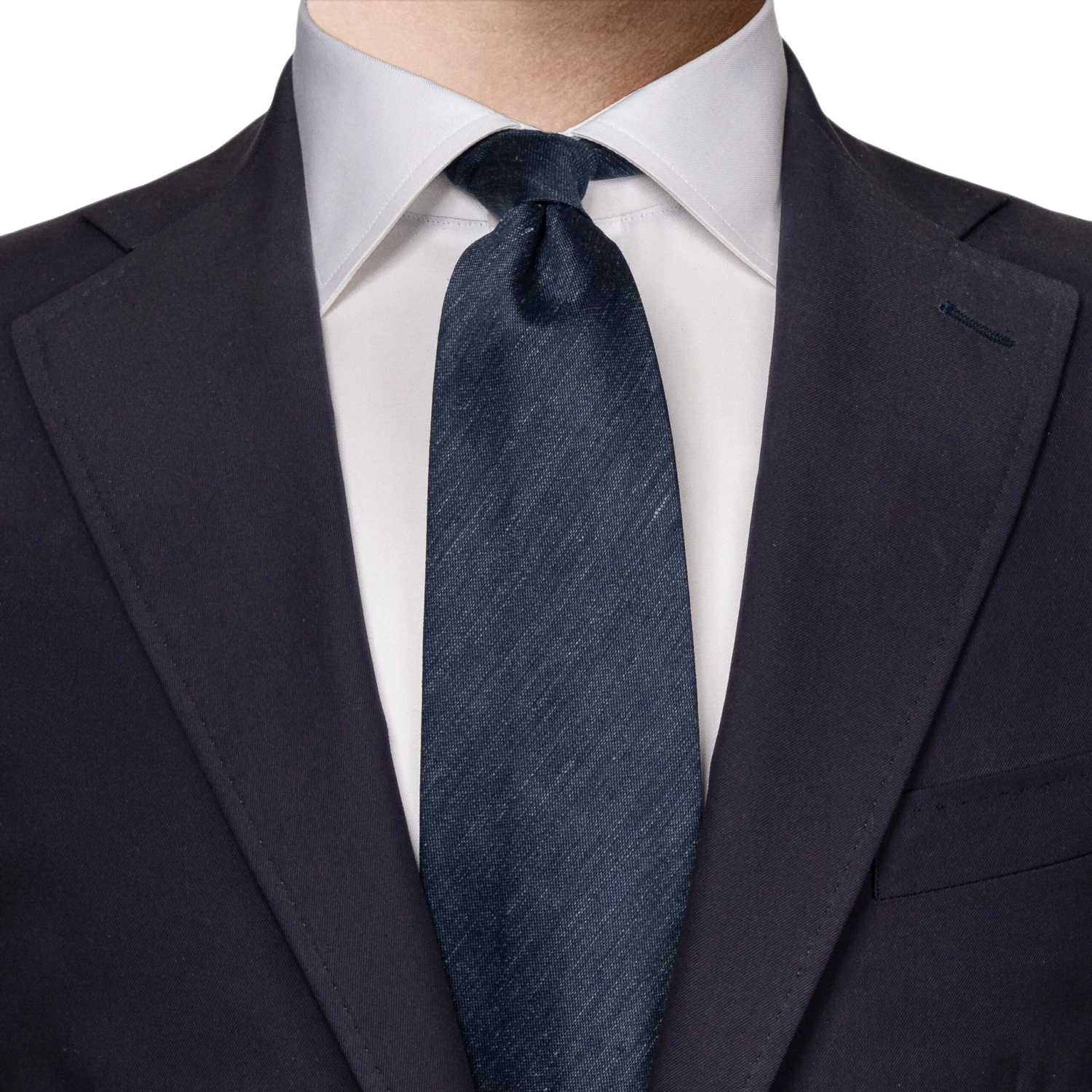 Navy Blue Solid Silk-Linen Tie - ETON 4 Navy Blue Solid Silk-Linen Tie - ETON - Image 2