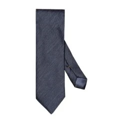Navy Blue Solid Silk-Linen Tie - ETON