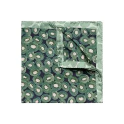 Dark Blue And Green Kiwi Motif Silk Pocket Square - ETON