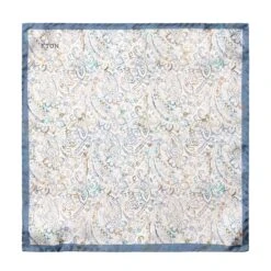 White & Blue Paisley Silk Pocket Square - ETON 5 White & Blue Paisley Silk Pocket Square - ETON -ETON Store 10001088901 tpsfu 1 w