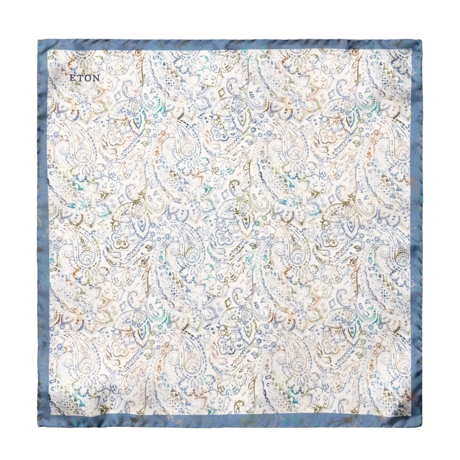 White & Blue Paisley Silk Pocket Square - ETON 4 White & Blue Paisley Silk Pocket Square - ETON - Image 2