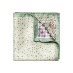 Light Green Paisley Reversible Silk Pocket Square - ETON