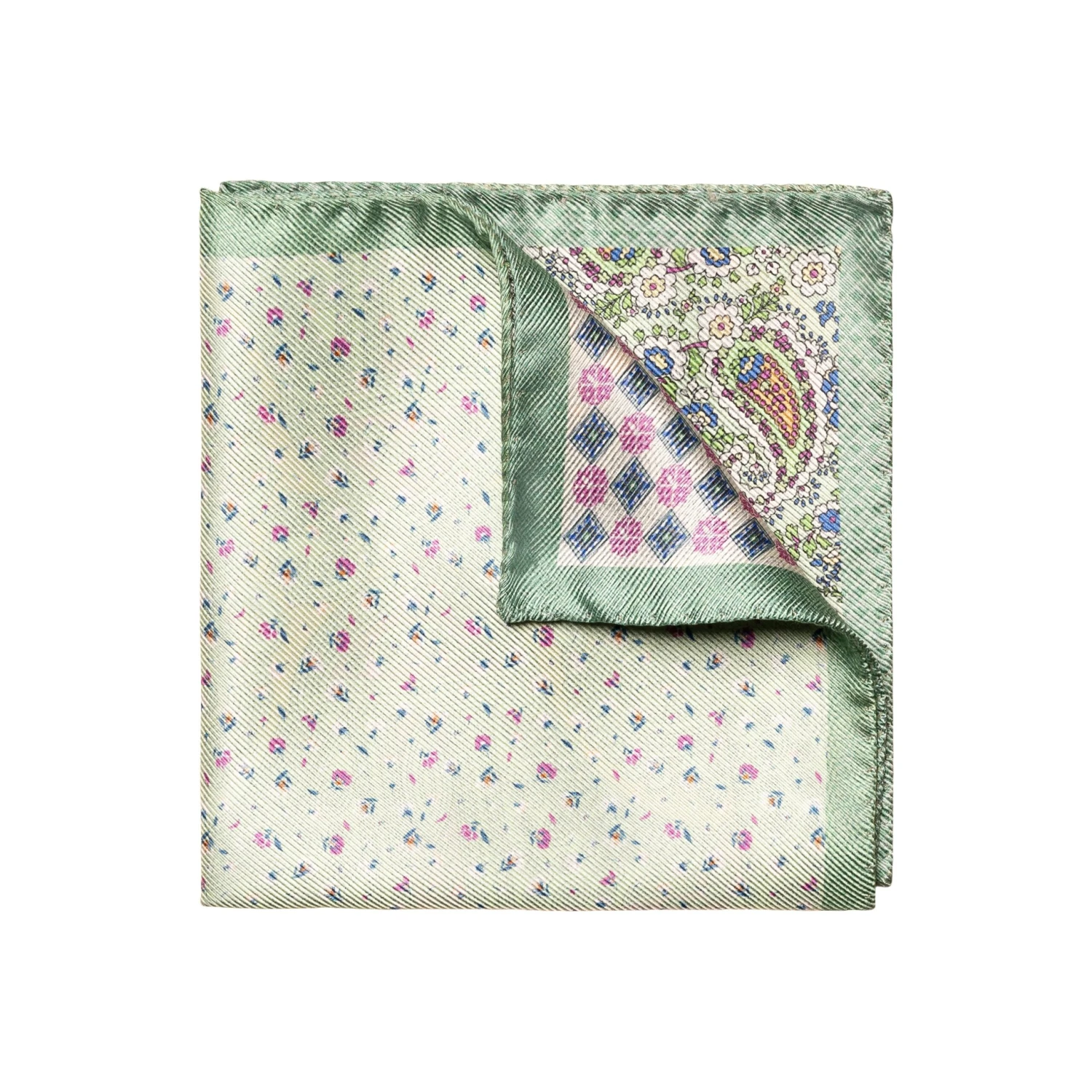 Light Green Paisley Reversible Silk Pocket Square - ETON 3 Light Green Paisley Reversible Silk Pocket Square - ETON