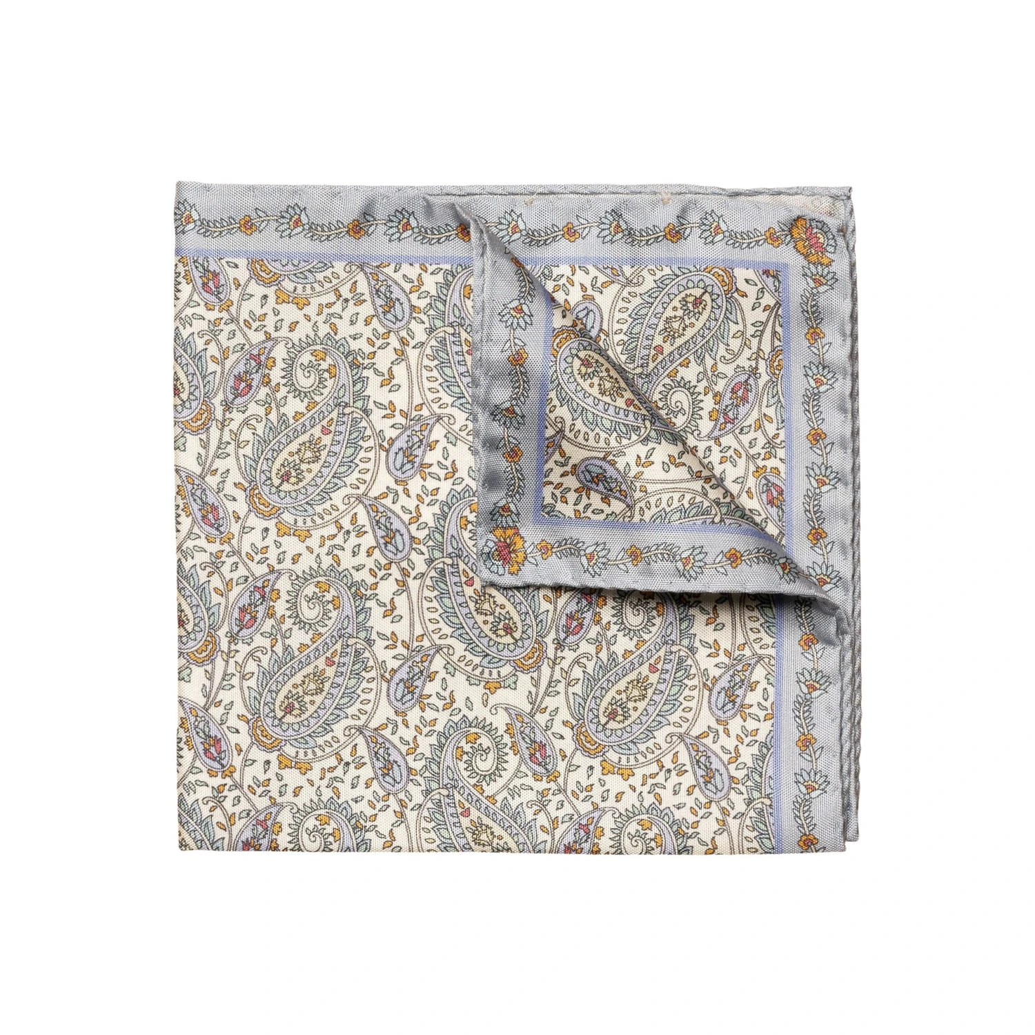 Light Blue Paisley Tussah Silk Pocket Square - ETON 3 Light Blue Paisley Tussah Silk Pocket Square - ETON