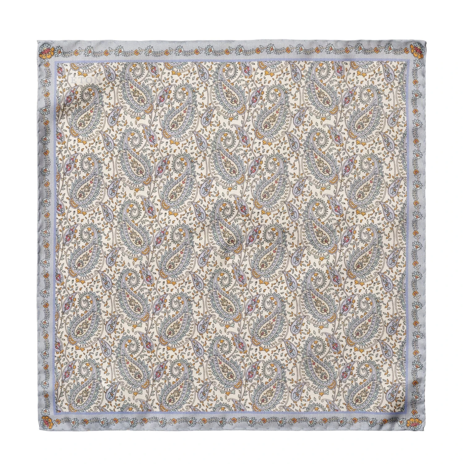 Light Blue Paisley Tussah Silk Pocket Square - ETON 4 Light Blue Paisley Tussah Silk Pocket Square - ETON - Image 2