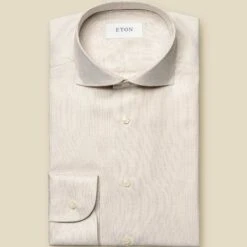 Beige Mélange Semi-Solid Fine Twill Contemporary Fit Shirt - ETON