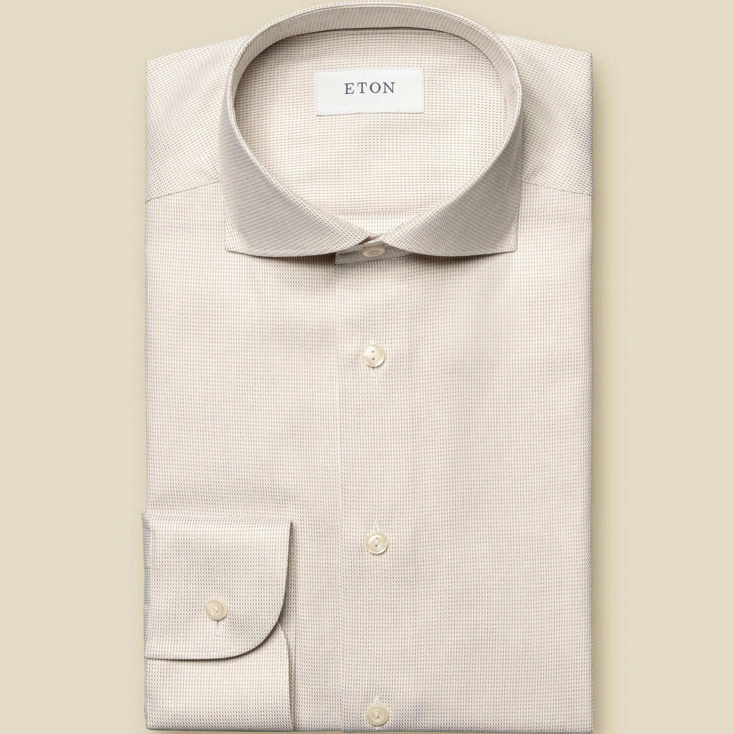 Beige Mélange Semi-Solid Fine Twill Contemporary Fit Shirt - ETON 3 Beige Mélange Semi-Solid Fine Twill Contemporary Fit Shirt - ETON