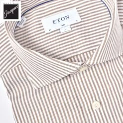 Beige Bengal Stripe Oxford Slim Fit Shirt - Eton 8 Beige Bengal Stripe Oxford Slim Fit Shirt - Eton -ETON Store 10001275857 08