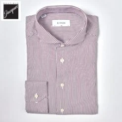 Burgundy Fine Striped Signature Twill Slim Fit Shirt - ETON