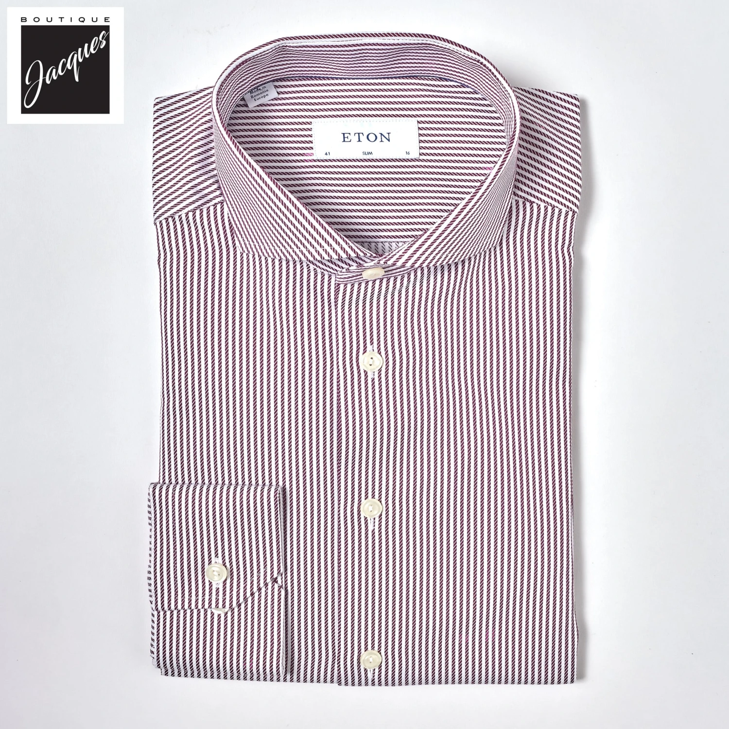 Burgundy Fine Striped Signature Twill Slim Fit Shirt - ETON 3 Burgundy Fine Striped Signature Twill Slim Fit Shirt - ETON