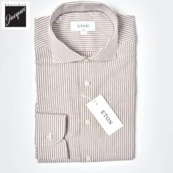 Beige Bengal Stripe Oxford Slim Fit Shirt - Eton