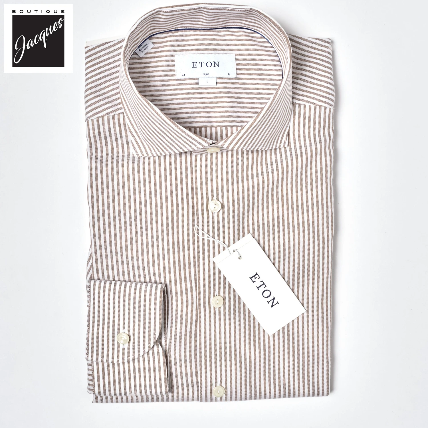 Beige Bengal Stripe Oxford Slim Fit Shirt - Eton 3 Beige Bengal Stripe Oxford Slim Fit Shirt - Eton