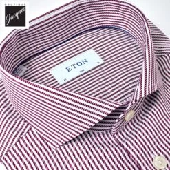 Burgundy Fine Striped Signature Twill Slim Fit Shirt - ETON 9 Burgundy Fine Striped Signature Twill Slim Fit Shirt - ETON -ETON Store 10001275857 2