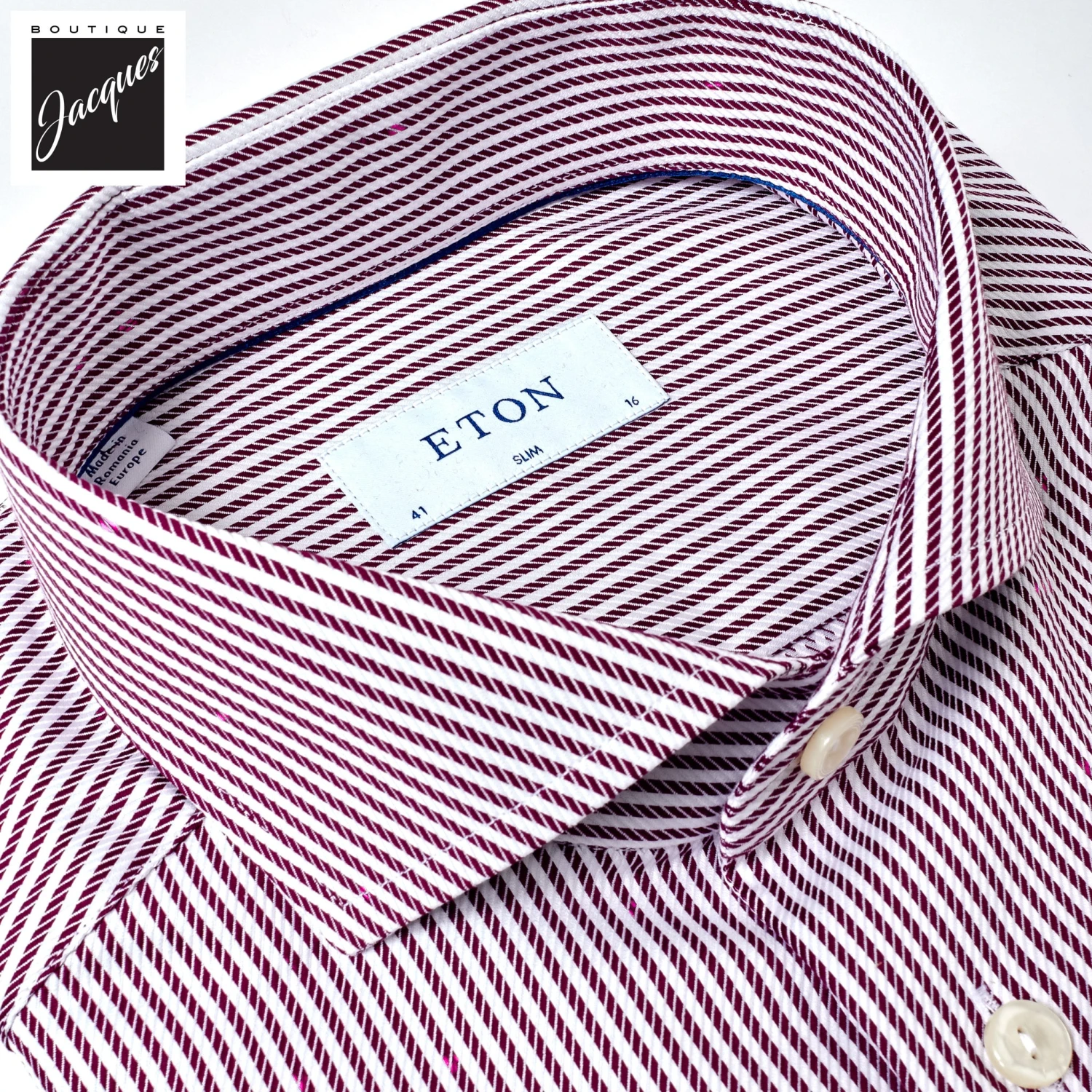 Burgundy Fine Striped Signature Twill Slim Fit Shirt - ETON 4 Burgundy Fine Striped Signature Twill Slim Fit Shirt - ETON - Image 2