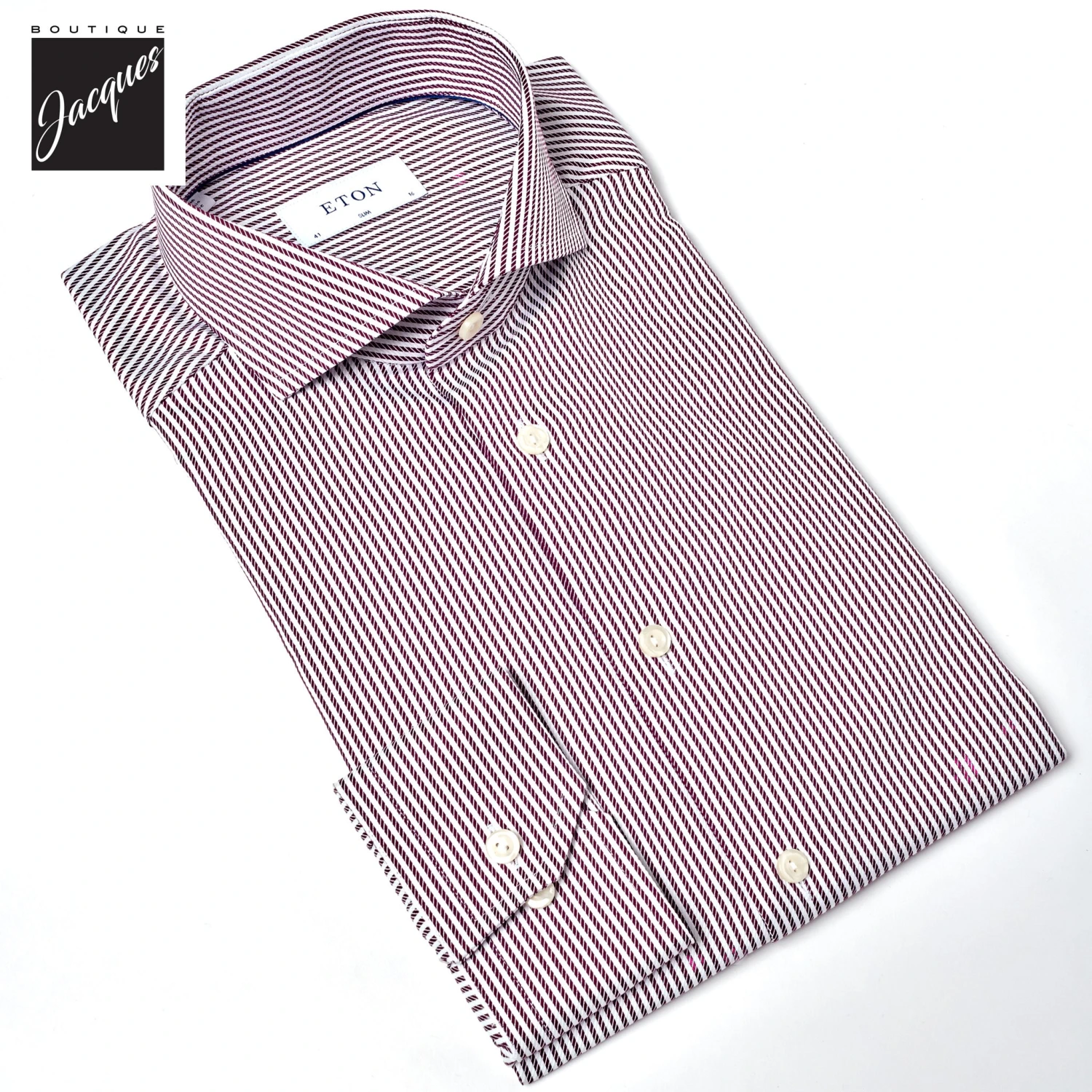 Burgundy Fine Striped Signature Twill Slim Fit Shirt - ETON 5 Burgundy Fine Striped Signature Twill Slim Fit Shirt - ETON - Image 3