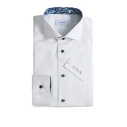 White Floral Effect Signature Twill Slim Fit Dress Shirt - ETON