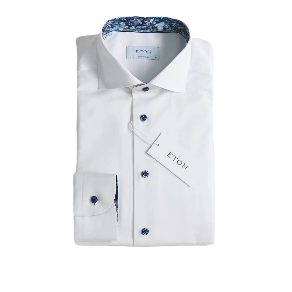 White Floral Effect Signature Twill Slim Fit Dress Shirt - ETON 3 White Floral Effect Signature Twill Slim Fit Dress Shirt - ETON