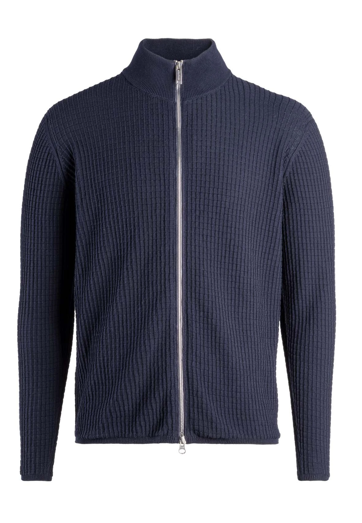 Navy Waffle Cotton Full-Zip 3D Knit Sweater - Phil Petter 3 Navy Waffle Cotton Full-Zip 3D Knit Sweater - Phil Petter