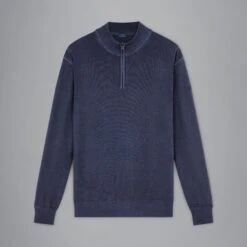 Paul&Shark Navy Garment Dyed Wool Half-Zip Sweater - Paul Shark