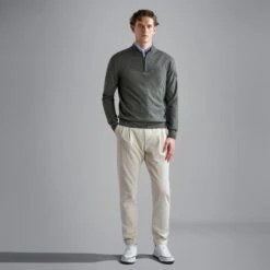 Paul&Shark Sage Green Garment Dyed Wool Half-Zip Sweater - Paul & Shark