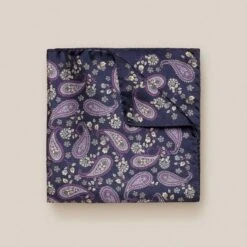 Navy & Purple Paisley Panama Print Silk Pocket Square - ETON