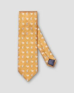 Orange Paisley Pattern Silk-Linen Tie - ETON