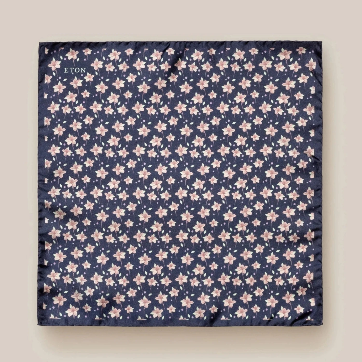 Navy & Pink Floral Silk Pocket Square - ETON 3 Navy & Pink Floral Silk Pocket Square - ETON