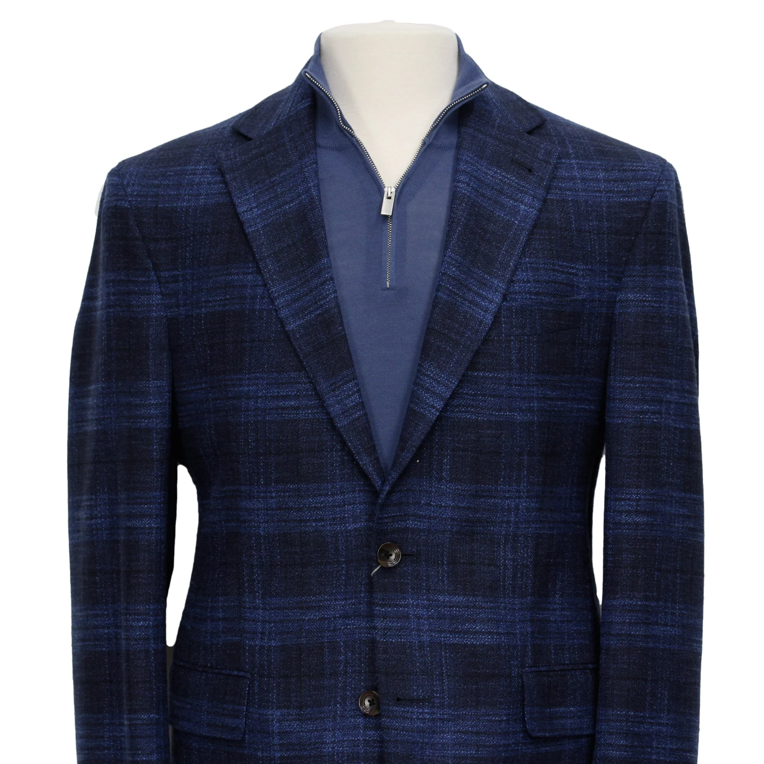 Blue Tonal Plaid Dallas Contemporary Fit Wool-Silk-Cotton Sport Jacket - Jack Victor 5 Blue Tonal Plaid Dallas Contemporary Fit Wool-Silk-Cotton Sport Jacket - Jack Victor - Image 3