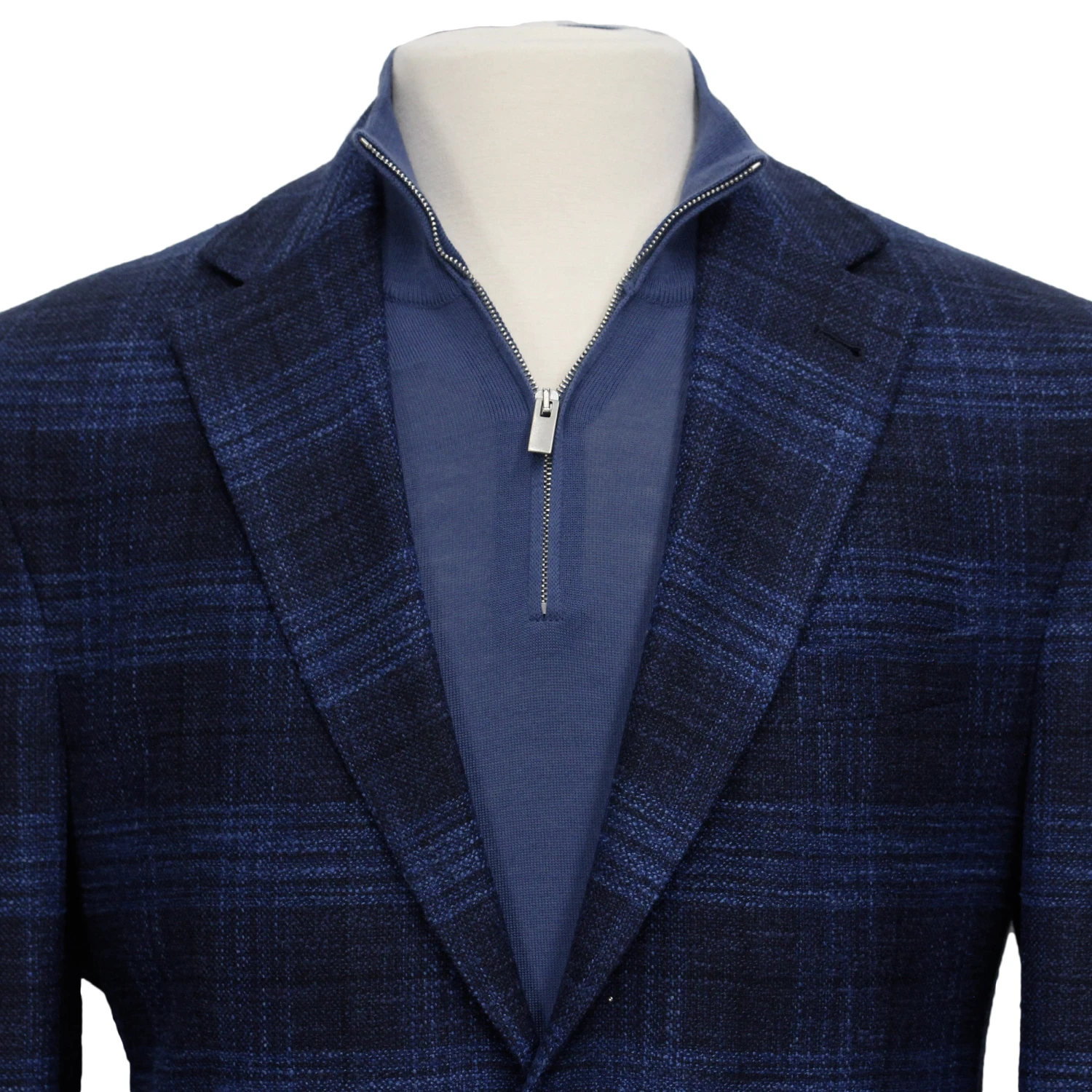 Blue Tonal Plaid Dallas Contemporary Fit Wool-Silk-Cotton Sport Jacket - Jack Victor 6 Blue Tonal Plaid Dallas Contemporary Fit Wool-Silk-Cotton Sport Jacket - Jack Victor - Image 4