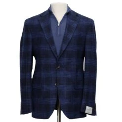 Blue Tonal Plaid Dallas Contemporary Fit Wool-Silk-Cotton Sport Jacket - Jack Victor