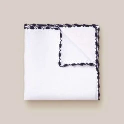 Black-Trim White Linen Pocket Square - ETON