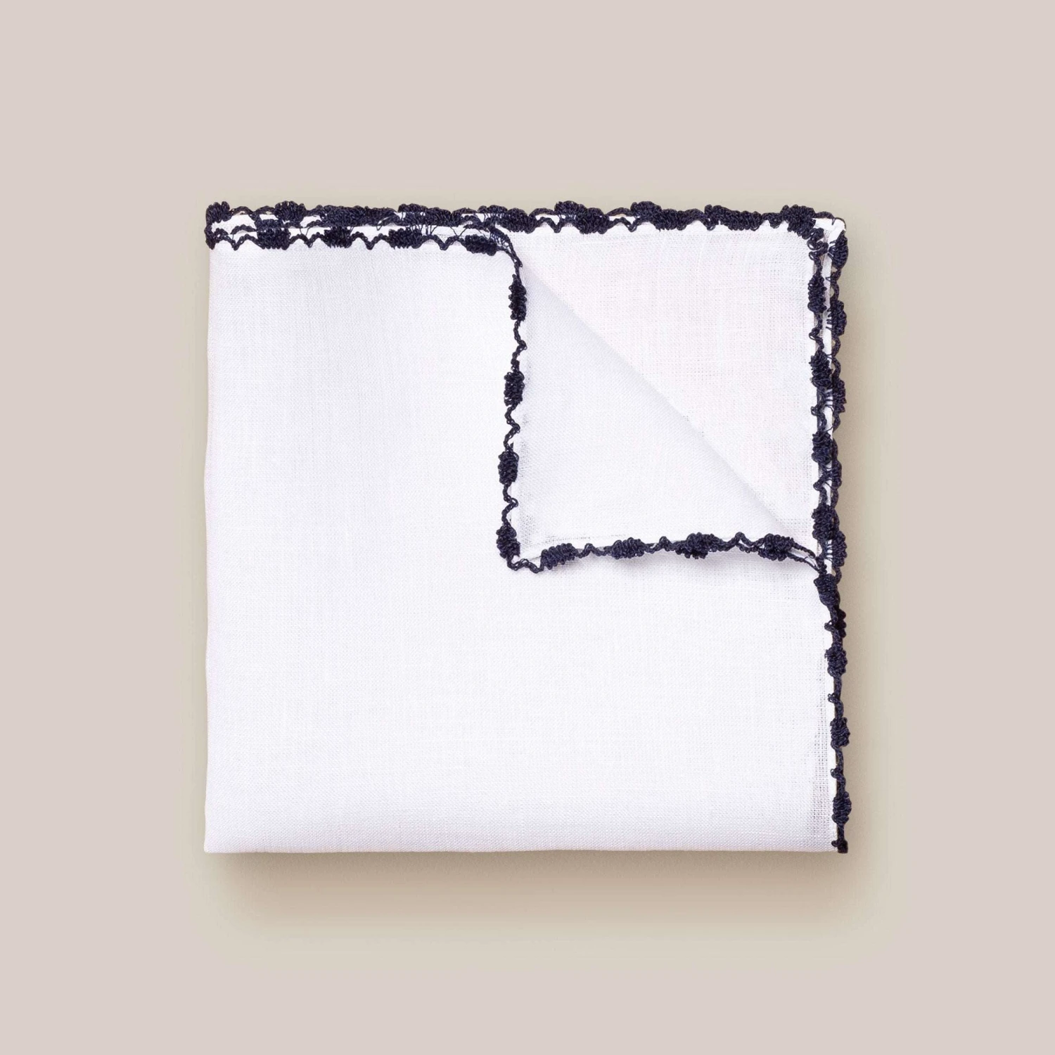 Black-Trim White Linen Pocket Square - ETON 3 Black-Trim White Linen Pocket Square - ETON