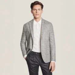 Light Gray Plaid Wool-Cashmere Irving Contemporary Fit Sport Jacket