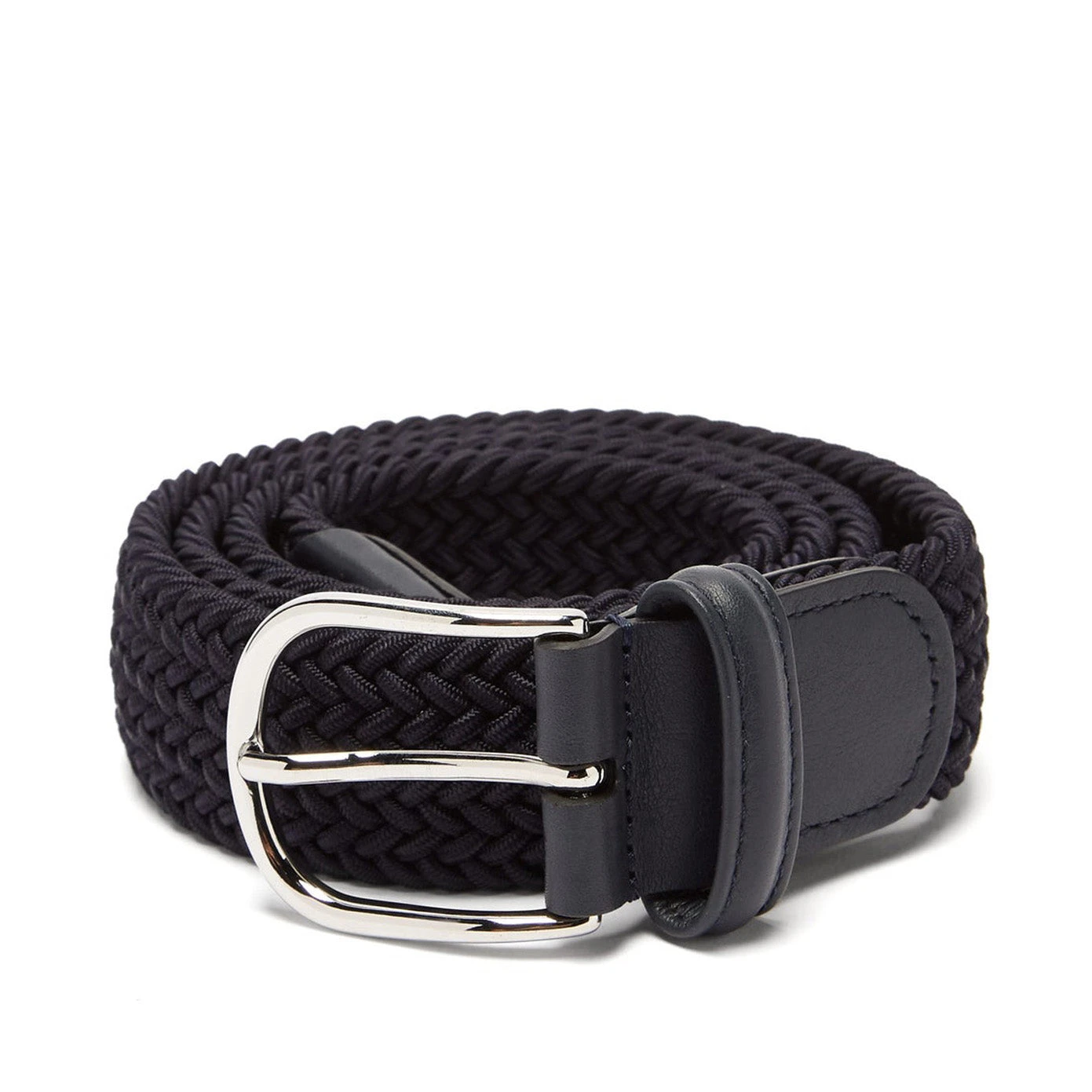 Navy Solid Woven Elastic Belt With Navy Leather Tips - Anderson's 3 Navy Solid Woven Elastic Belt With Navy Leather Tips - Anderson's