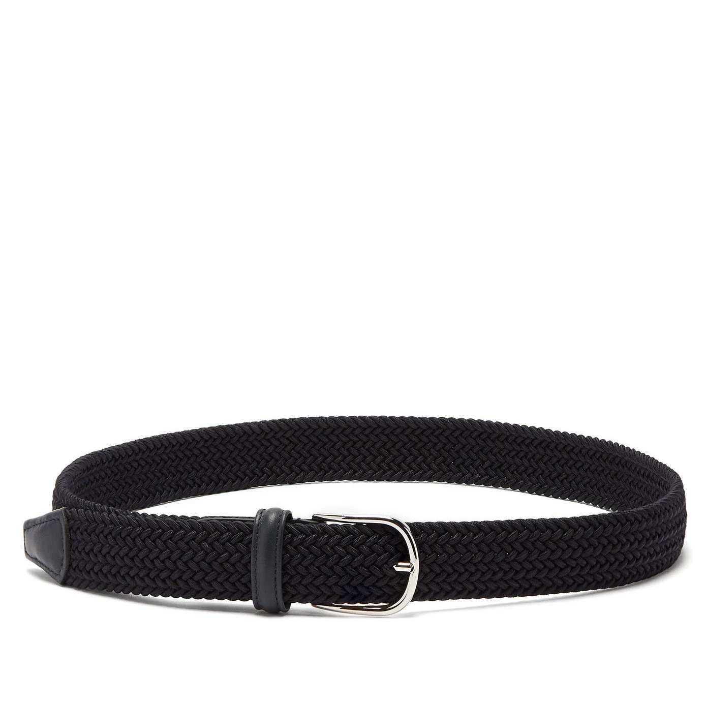 Navy Solid Woven Elastic Belt With Navy Leather Tips - Anderson's 7 Navy Solid Woven Elastic Belt With Navy Leather Tips - Anderson's - Image 5