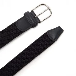 Navy Solid Woven Elastic Belt With Navy Leather Tips - Anderson's 8 Navy Solid Woven Elastic Belt With Navy Leather Tips - Anderson's -ETON Store 1266977 4 zoom