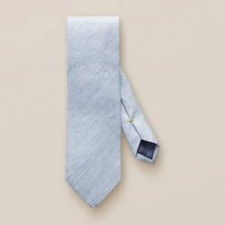 Light Blue Semi Solid Silk-Linen Tie - ETON