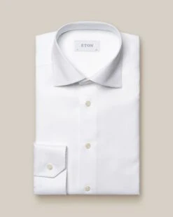 White Cotton-Tencel Contemporary Fit Shirt - ETON